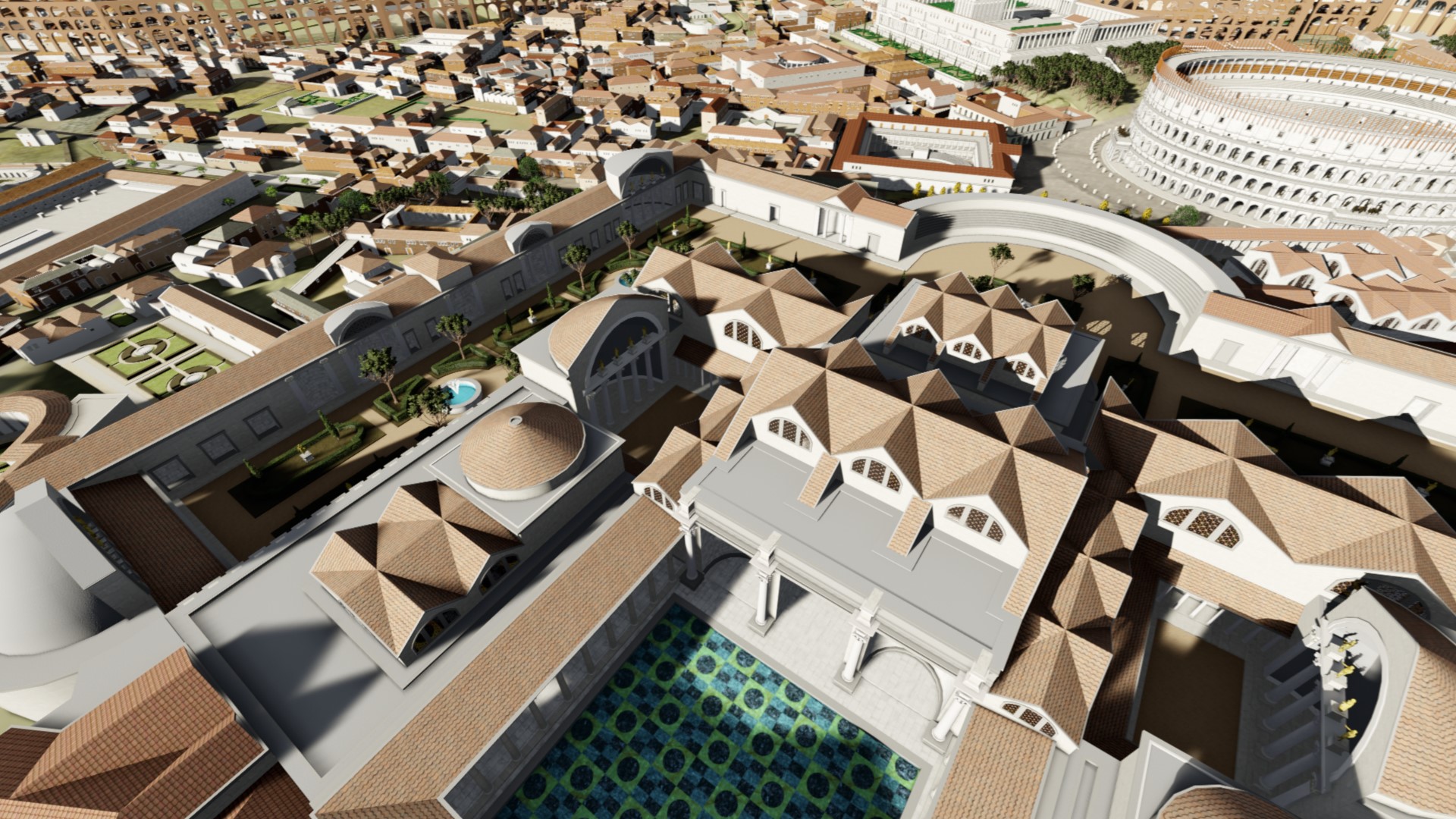 Rendering del modello 3D con il Colosseo sullo sfondo.