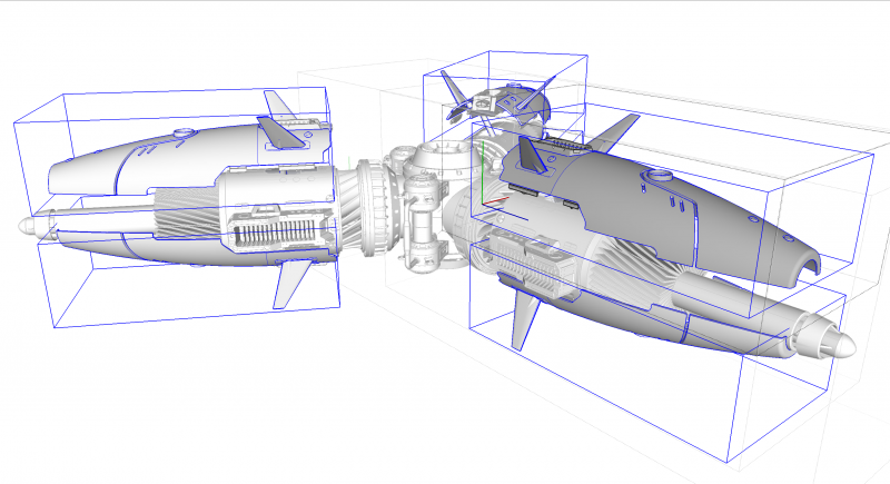 Progetto "Sub mech" con componenti per velocizzare il lavoro di modellazione in SketchUp.