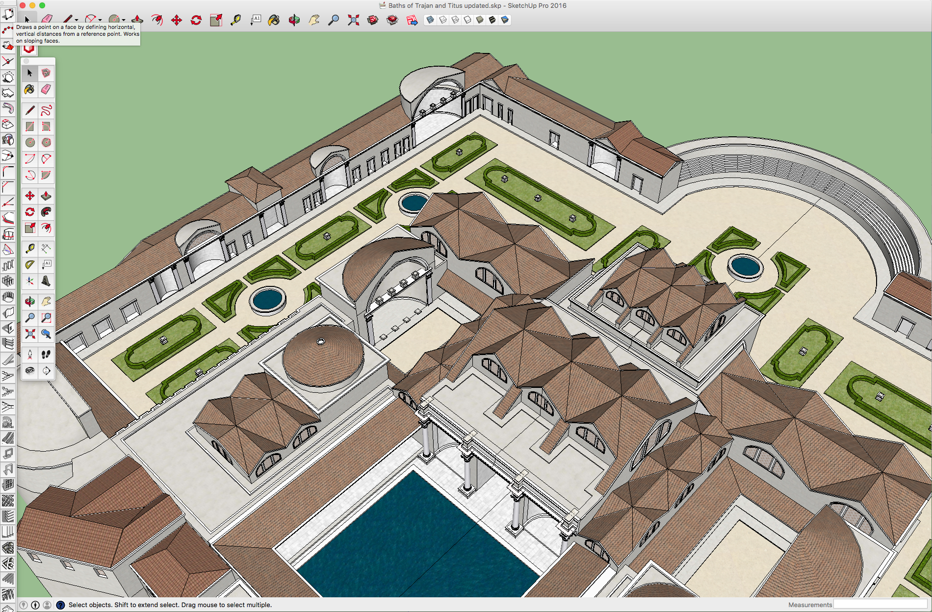 Vista SketchUp del modello 3D di un edificio antico di Roma.