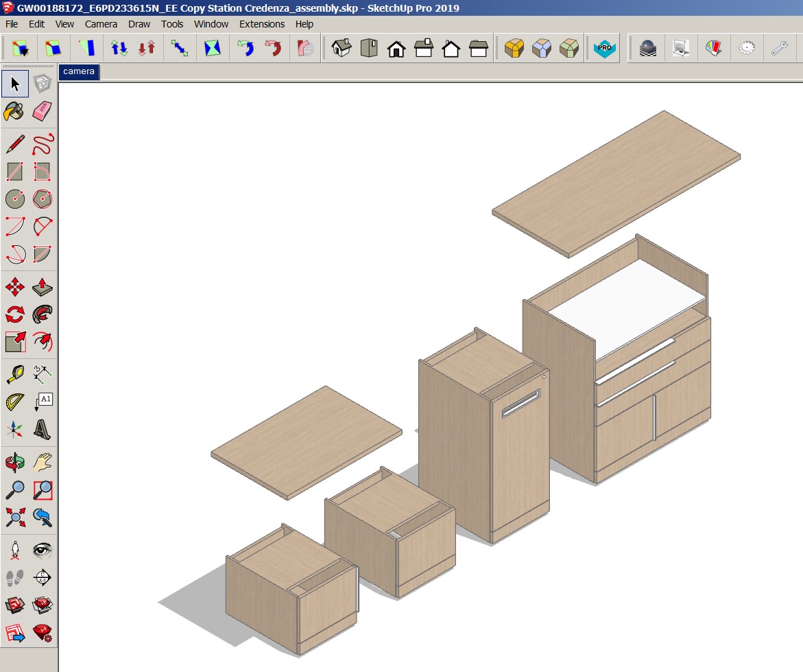 Sviluppo del modello 3D con SketchUp di una credenza in legno.