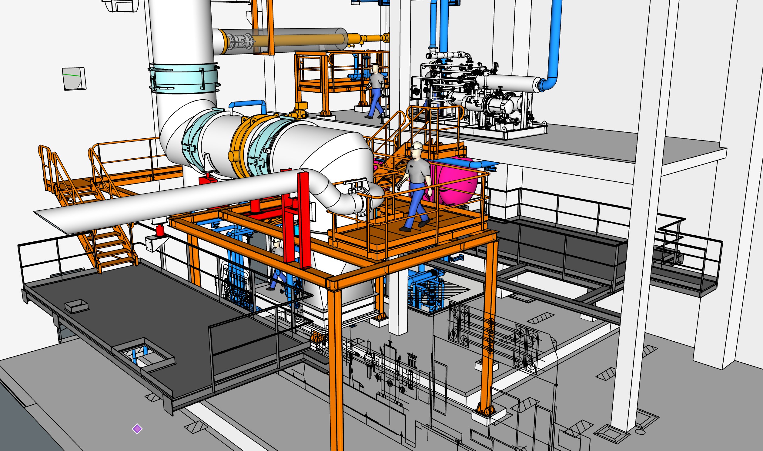 Progetto SketchUp di struttura di sostegno per un condotto industriale.