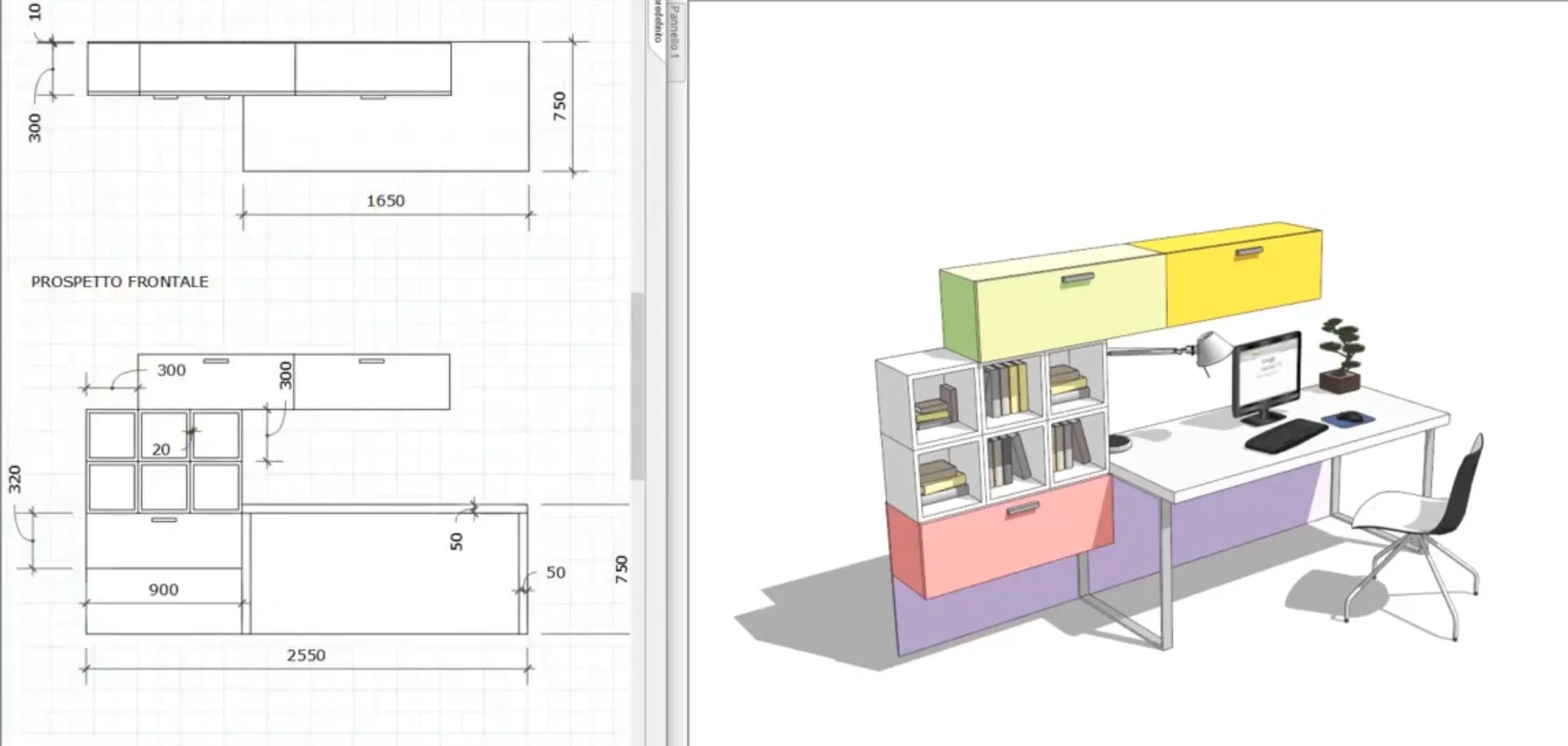 Video Tutorial SketchUp - modellare una scrivania 3D con pensili.
