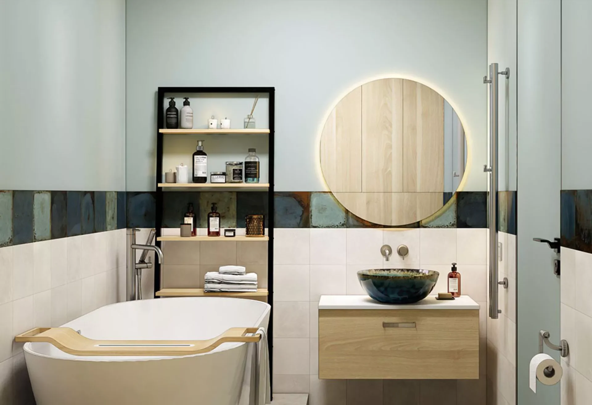 Elegante Rendering 3d Di Un Bagno Contemporaneo Con Doccia Separata E Zone  Asciutte Specchio Lavabo Ed Eleganti Accessori Da Bagno, Bagno Di Lusso,  Progettazione Del Bagno, Bagno Moderno Immagine di sfondo per