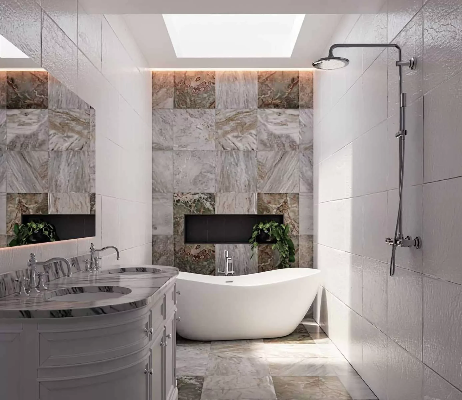 Elegante Rendering 3d Di Un Bagno Contemporaneo Con Doccia Separata E Zone  Asciutte Specchio Lavabo Ed Eleganti Accessori Da Bagno, Bagno Di Lusso,  Progettazione Del Bagno, Bagno Moderno Immagine di sfondo per