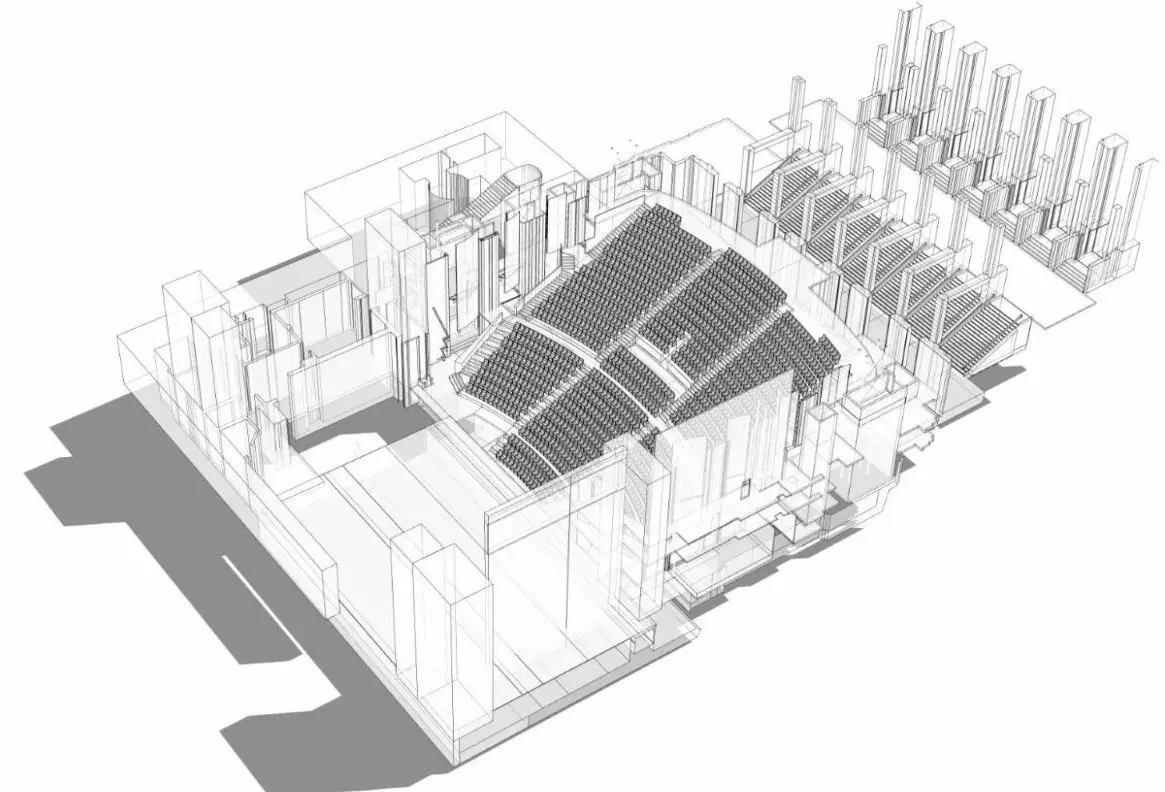 Vista SketchUp dello spazio per spettacoli del Teatro nazionale di danza Chaillot.